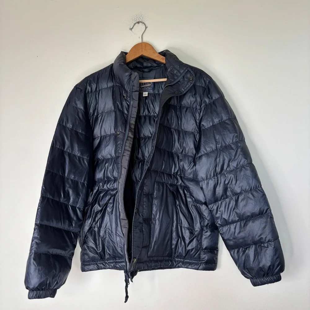J Crew Navy Blue quilted down puffer jacket Winter Preppy Ski Size Large